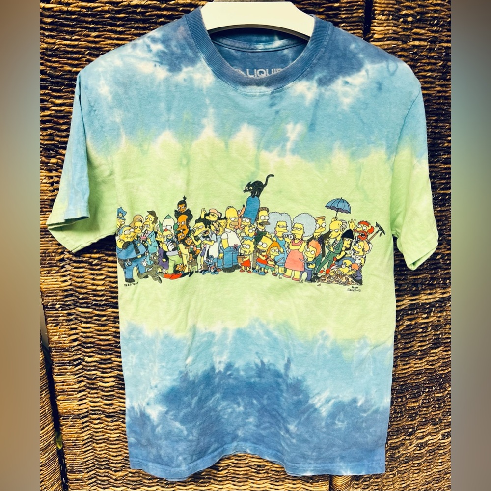 Liquid Blue- Simpsons, Tie‎ Dye, Blue /Green, T-Shirt- Size: Medium, Small hole